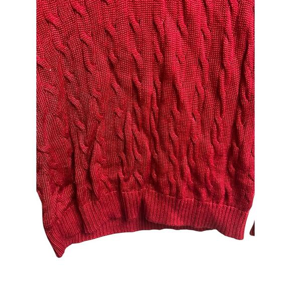 Lauren Ralph Lauren Cable Knit Sweater Medium Dark Red V-Neck - Picture 4 of 6